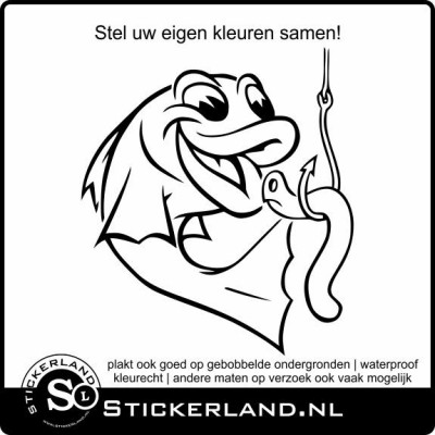 Vis met worm en haak sticker