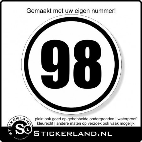 Rallynummer sticker met rand en eigen nummer (30cm)