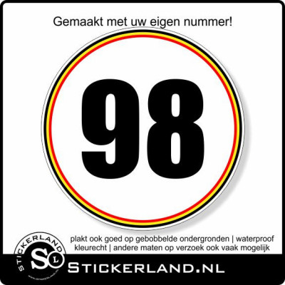 Rallynummer sticker Belgie en eigen nummer (30cm)