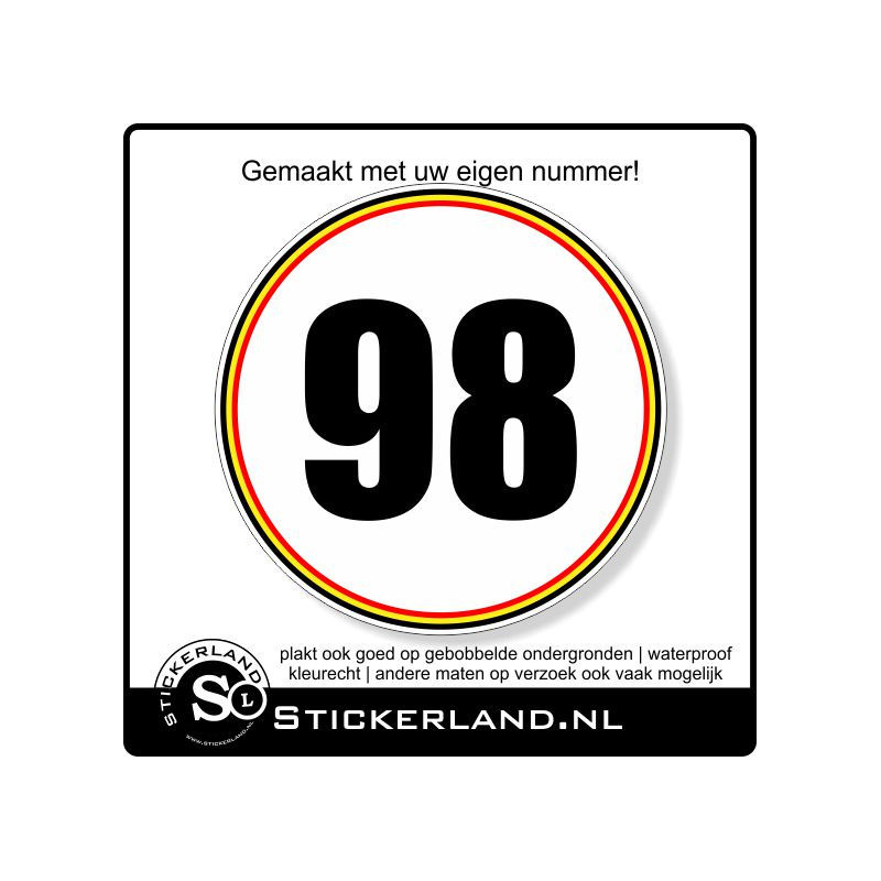 Rallynummer sticker Belgie eigen nummer (30cm)