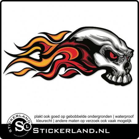 Doodskop skull met vlammen retrosticker