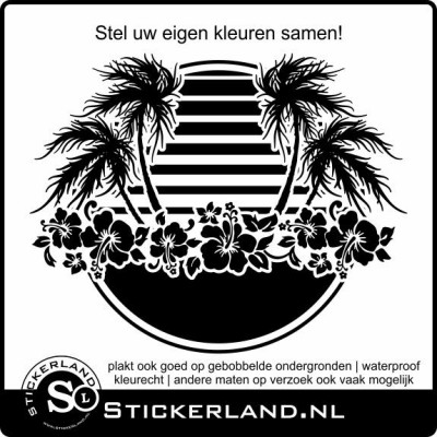 Palmbomen met aloha bloemen sticker (58x46cm)