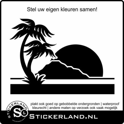 Palmbomen met berg en zon sticker (58x42cm)