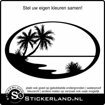 Palmbomen met berg zee in ovaal sticker (58x35cm)