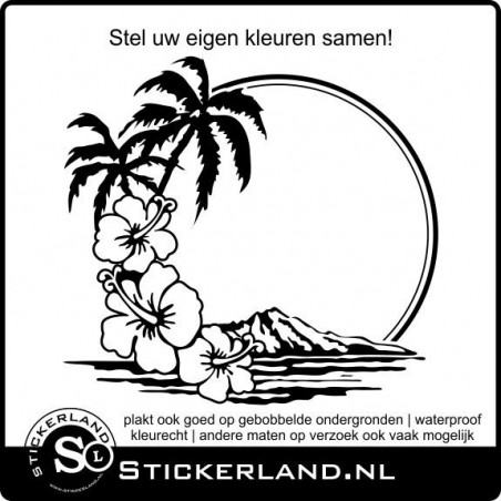 Palmbomen met aloha bloemen in ronde sticker (58x54cm)