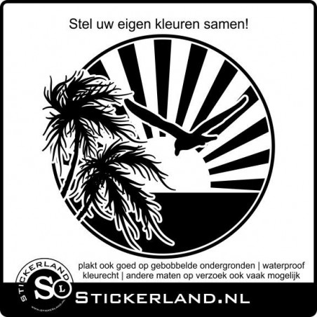 Palmbomen met meeuw in ronde sticker (58x56cm)