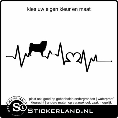 Hartslag sticker met hond - Mopshond