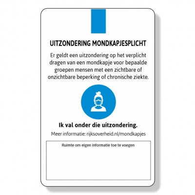 Uitzondering mondkapjesplicht pasje