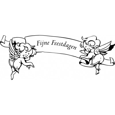 Fijne Feestdagen sticker met engeltjes (85 x 33 cm)