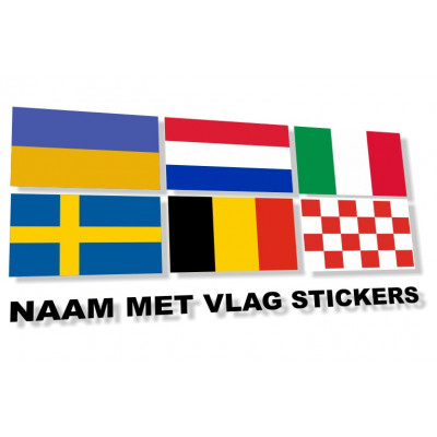 Naam of tekst sticker met vlag (max 24x2.5cm)