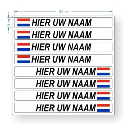 been pond Archeoloog Rijdersnaam frame stickers - Wit - 8 stuks met Nederlandse vlag