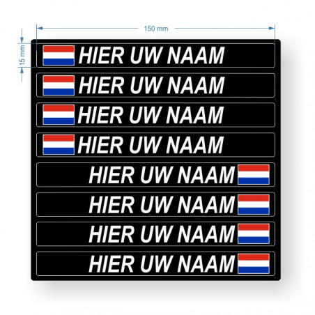 Naamstickers Nederlandse vlag - Zwart - set van 8 stickers