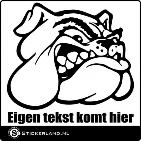 Bulldogkop sticker met tekst (ca.50x49cm)