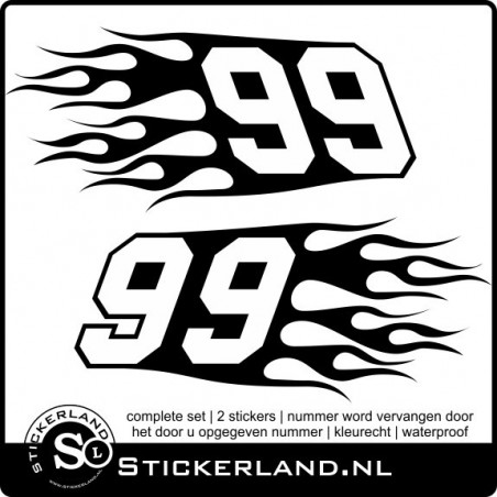 Complete set nummerstickers (vlammen stijl)